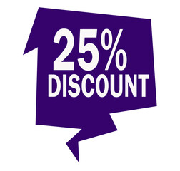 purple discount speech bubble offer save up to 25 persent 3d icon on white background