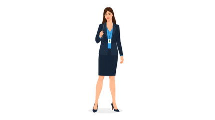 Illustration of a professional businesswoman in formal office attire holding documents, representing confidence, leadership, and professionalism.