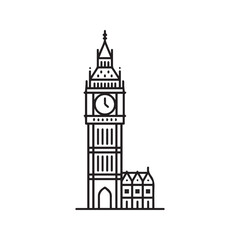 Naklejka premium Big Ben Clock Tower London Landmark Line Art Illustration for Coloring Page 