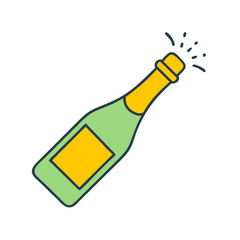 Illustration of a popping champagne bottle for celebration event or party invitation design asset