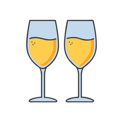 Two glasses of champagne vector illustration for celebration party cheers drink design graphic art