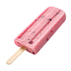 A refreshing pink berry popsicle, a sweet frozen summer treat, appears perfectly isolated against a clean, transparent background, ready to be enjoyed.