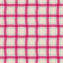 Hand-Drawn Abstract Checkered Lines Seamless Pattern. Modern Playful Plaid Texture. Cute and Simple Geometric Background in Cottage Core Style