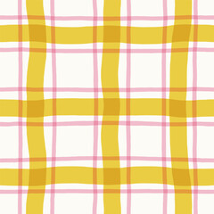 Hand-Drawn Abstract Checkered Lines Seamless Pattern. Modern Playful Plaid Texture. Cute and Simple Geometric Background in Cottage Core Style