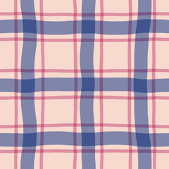 Hand-Drawn Abstract Checkered Lines Seamless Pattern. Modern Playful Plaid Texture. Cute and Simple Geometric Background in Cottage Core Style