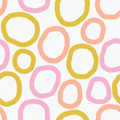 Playful Seamless Pattern with Bold Hand-Drawn Circles. Modern Abstract Texture with Round Shapes. Multicoloured Cute Background