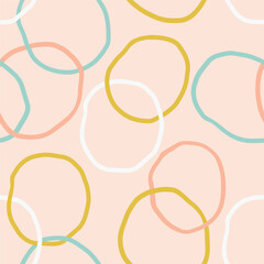 Abstract Seamless Pattern with Hand Drawn Intersecting Circles in Different Colors. Wonky Circles Texture perfect for Paper, Textile, Home Decor Design.
