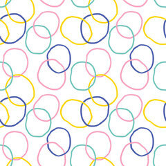 Abstract Seamless Pattern with Hand Drawn Intersecting Circles in Different Colors. Wonky Circles Texture perfect for Paper, Textile, Home Decor Design.