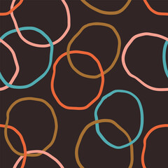 Abstract Seamless Pattern with Hand Drawn Intersecting Circles in Different Colors. Wonky Circles Texture perfect for Paper, Textile, Home Decor Design.