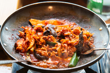 spicy stir-fried pork called jeyuk-bokkeum, a traditional Korean food