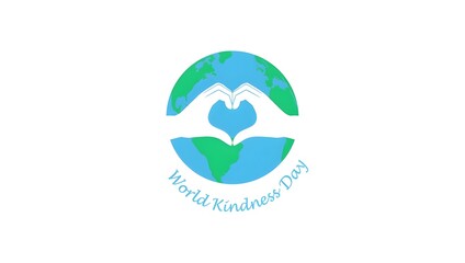World kindness day logo. Random acts of kindness day emblem. Caring, responsibility, altruism of people. November 13. Hands show the heart and planet. Vector illustration. Global earth. Ecology theme.