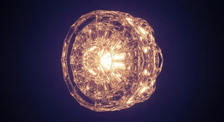 Luminous golden sphere with a complex crystalline lattice structure, representing a futuristic AI core or advanced digital network