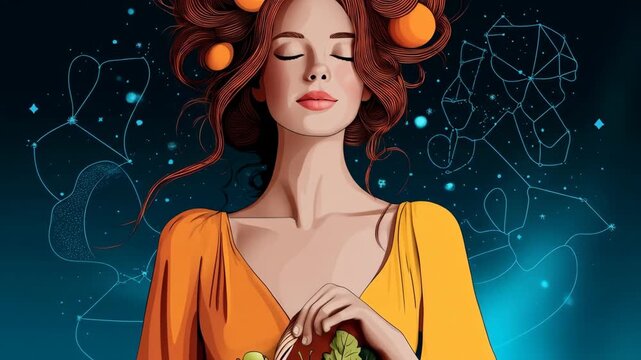 Fiery red-haired woman symbolizing Aries zodiac sign, courage and dynamic energy.