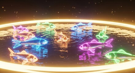 Neon Koi Fish in a Glowing Pond Digital Art