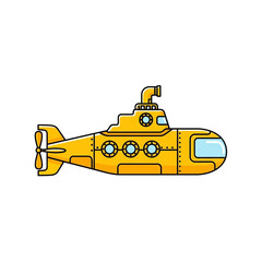 Cartoon Yellow Submarine with Portholes and Propeller