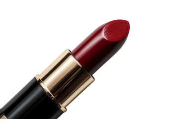 Vibrant red lipstick on a black and gold tube, perfect for beauty and makeup enthusiasts.