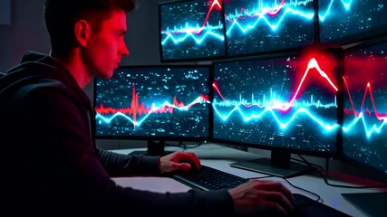 Data analysis with multiple screens, financial data monitoring and analysis for insights - Powered by Adobe