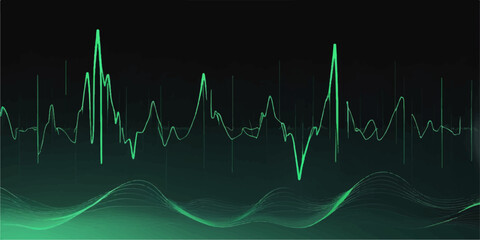 Green medical heartbeat graph on monitor showing a rhythmic pulse wave