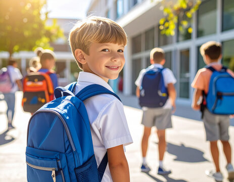Excited kid first day of school