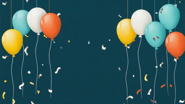 Hanging Balloons and Falling Confetti Border Festive Party Invitation Background with Copy Space