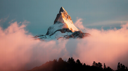 Majestic Matterhorn Peak Emerging from Clouds at Sunrise A Breathtaking Alpine Landscape