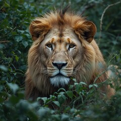 Obraz premium The lion is a powerful predator that lives in the jungle, using stealth and strength to hunt and survive.