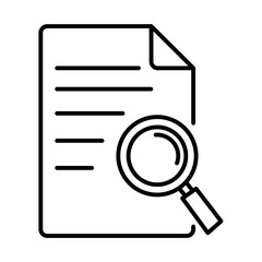Magnifying glass over document icon represents research and analysis