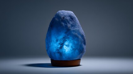 Contemporary Muted Electric Blue Salt Lamp with a Gentle Diffuse Glow Creating a Relaxing and Stylish Atmosphere for Modern Interiors