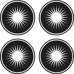 Four black and white sunburst circular symbols