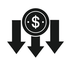 Currency Decline Icon – Banknote or Coin with Downward Arrow Symbolizing Financial Loss.