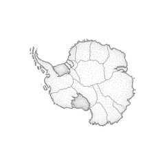 Dotted Map of Antarctica with Regions Highlighted © adel