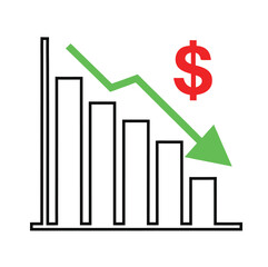Declining Bar Graph Vector – Financial Loss, Negative Trend & Business Downturn Icon.