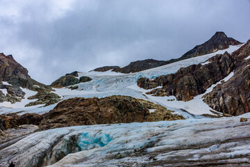Snow and ice patterns on Vinciguerra Glacier illuminated by soft Ushuaia daylight