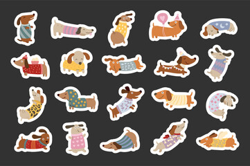 Dachshund dog character set in scandinavian style with showing many funny emotions while different poses perfect for your illustration and creative designs projects © Sergii Ieromin