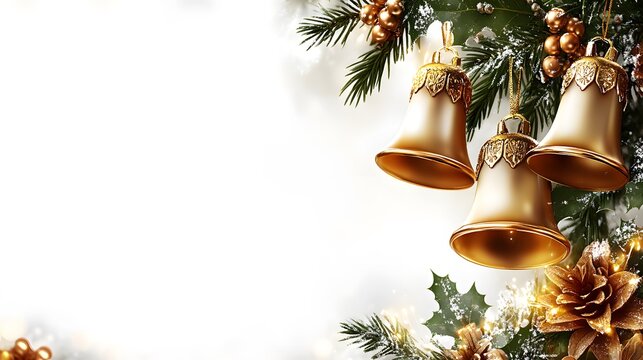 Christmas bells decorated with pine branches and ornaments create a festive atmosphere for the holiday season