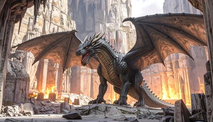 Dragon amidst ruins