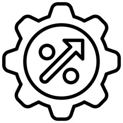 Growth Setting Outline Icon Design Vector - Gear with percentage and arrow, symbolizing growth, performance optimization, and business strategy