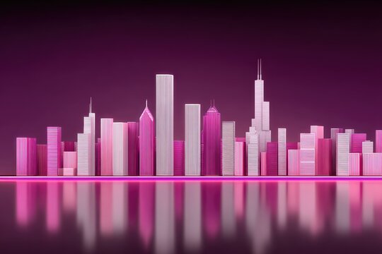Abstract city skyline, pink and purple, geometric