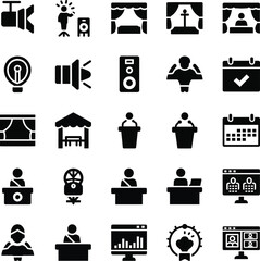 Collection of icons representing public speaking and events