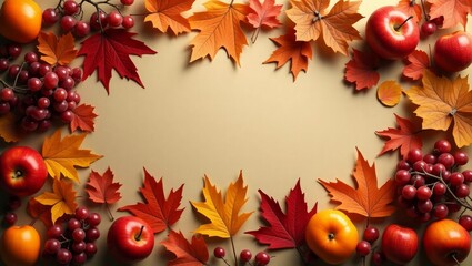 Autumn harvest fruit and leaves fall maple leaves