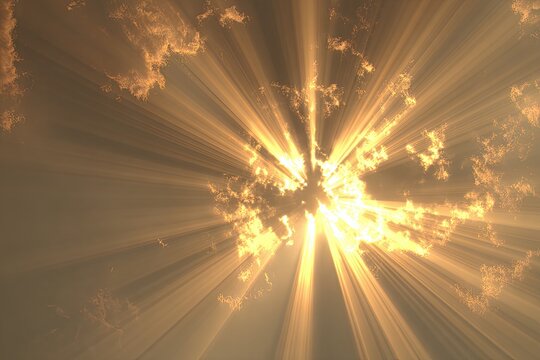 Golden sunbeams pierce clouds