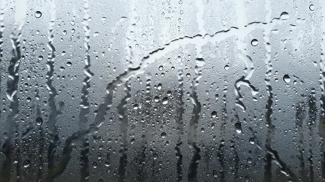 Rainy day and raindrops sliding down the window