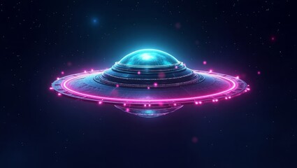 Glowing alien spacecraft hovering in starry expanse