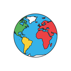 Colorful Cartoon Earth Globe with Outlined Continents