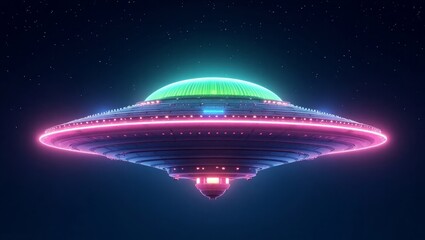 Glowing alien spacecraft hovering in starry night sky