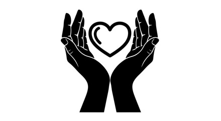 Obraz premium Black Hands Cupping White Heart Outline Symbolizing Love and Care.
