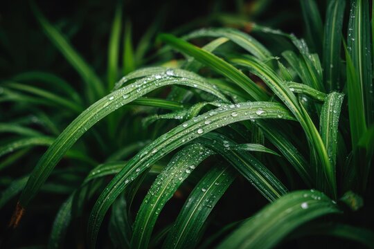 Close-up of dewy green blades of grass - Powered by Adobe