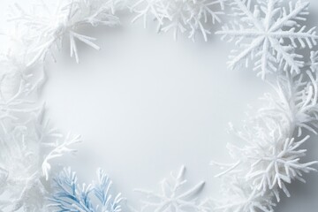 Obraz premium Elegant white snowflake frame with soft focus for festive winter celebrations