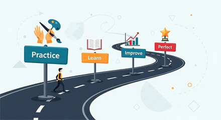 The Road to Mastery: A Visual Journey of Skill Development Through Practice, Learning, Improvement, and Reaching Perfection via a Step-by-Step Process
