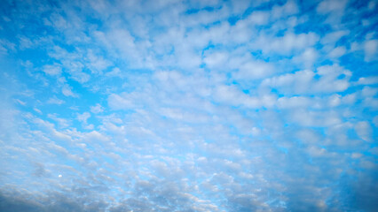 clear blue sky covered with small white clouds